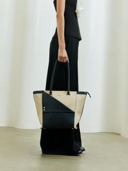 Everpret - Women Beige-Black Kojo Faux Leather Tote Bag with Pouch