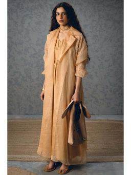 Paulmi & Harsh - Inaya Women's Modal Cream Full Sleeves Dress with Jacket and Scarf