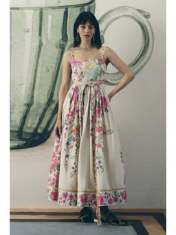 Paulmi & Harsh - Hanami Women's Poplin Off White Sleeveless Dress with Belt