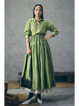 Paulmi & Harsh - Elina Women's Silk Green Full Sleeves Dress