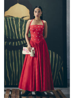 Paulmi & Harsh - Akari Women's Poplin Red Sleeveless Dress
