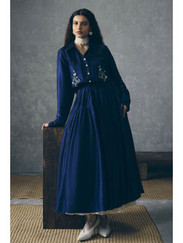 Paulmi & Harsh - Elina Women's Silk Navy Blue Full Sleeves Dress