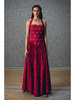 Paulmi & Harsh - Akari Women's Poplin Maroon Sleeveless Dress