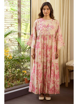 Paulmi & Harsh - Ireland Women's Chanderi Pink Three Fourth Sleeves Dress