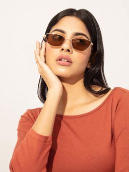 Twenty Dresses by Nykaa Fashion - Gold Brown Oblong Sunglasses