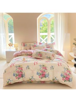JC Home - Cotton Pink Quilt Cover with Bedsheet and 2 Pillow Covers Bedding Set