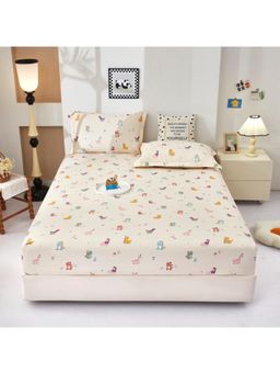 JC Home - Beige Polycotton Fitted Bedsheet with 2 Pillow Covers