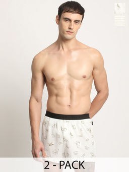 The Bear House - Men White Cotton Stripes Boxers (Pack of 2)