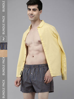 The Bear House - Men Multi-Color Cotton Printed Boxers (Pack of 2)