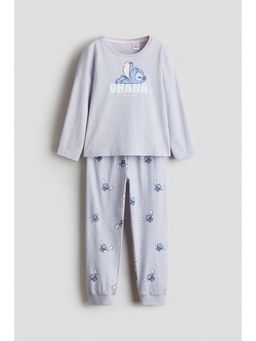 H&M - Girls Purple Printed Cotton Pajama And T-Shirt