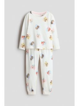 H&M - Girls White Printed Cotton Pajama And T-Shirt
