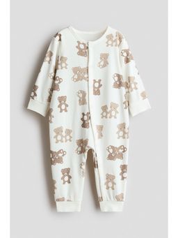 H&M - Boys White Printed Cotton Sleepsuit