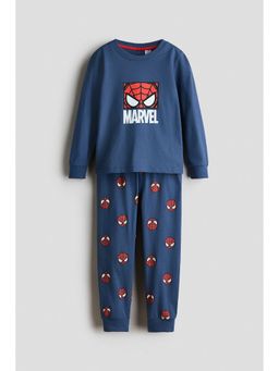 H&M - Boys Blue Printed Cotton Joggers And T-Shirt