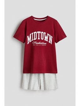 H&M - Boys Red Printed Cotton Shorts And T-Shirt