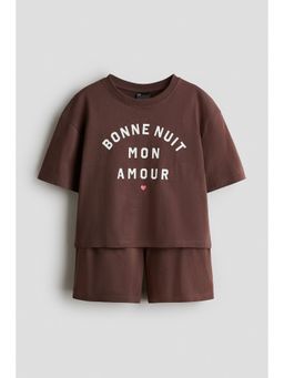 H&M - Girls Brown Cotton T-Shirt And Shorts