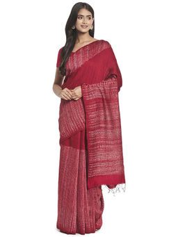 Fabindia - Magenta Striped Silk Saree
