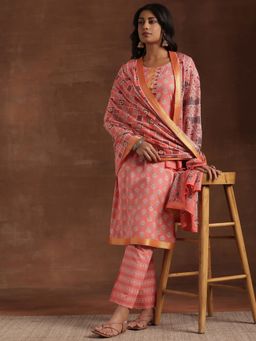 Libas - Peach Pure Cotton Printed Kurta Sets for Women