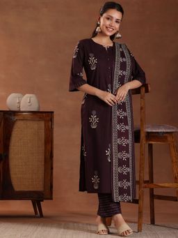Libas - Brown Pure Cotton Printed Kurta Sets for Women