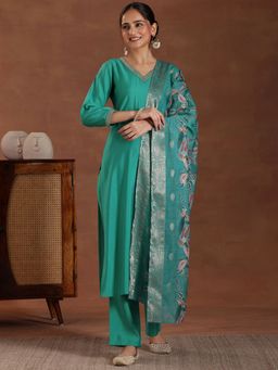 Libas - Blue Silk Blend Solid Kurta Sets for Women