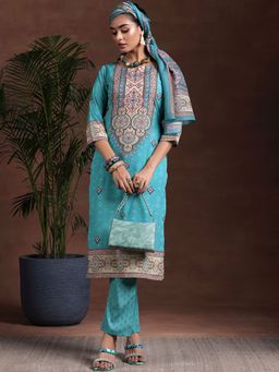 Libas - Blue Poly Crepe Printed Kurta Sets for Women