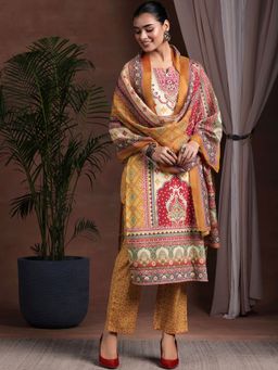 Libas - Mustard Poly Crepe Printed Kurta Sets for Women