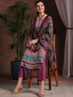 Libas - Brown Poly Crepe Printed Kurta Sets for Women