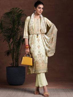 Libas - Beige Poly Crepe Printed Kurta Sets for Women