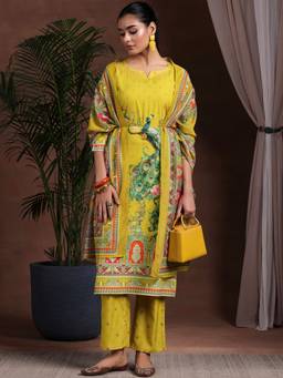 Libas - Mustard Poly Crepe Printed Kurta Sets for Women