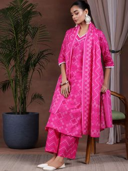 Libas - Pink Pure Cotton Printed Kurta Sets for Women
