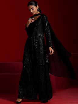 Libas Art - Black Embroidered Kurta and Palazzo with Dupatta (Set of 3)