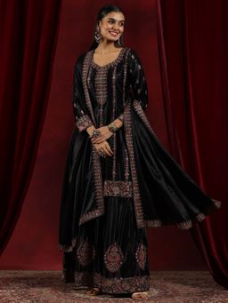 Libas Art - Black Embroidered Embellished Kurta and Palazzo with Dupatta (Set of 3)