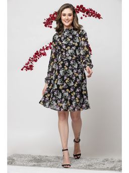 KASSUALLY - Black Floral Fit & Flare Dress