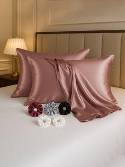Kuber Industries - Copper Satin Pillow Covers with 3 Scrunchies