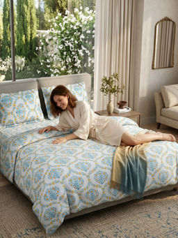 Haus & Kinder - White Amber Orchard Cotton 186TC Flat Bedsheet with 2 Pillow Covers