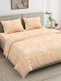 Haus & Kinder - Pink Soft Haze Lime Cotton 144TC Flat Bedsheet with 2 Pillow Covers