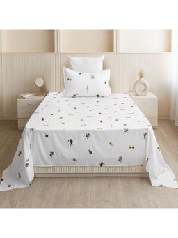 HOMEMONDE - White Cotton Soft Cartoon Printed Bedsheet with 1 Pillow Cover (Single)