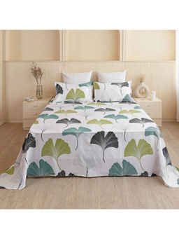 HOMEMONDE - Breathable Leaf Print Blue & Green 210TC Cotton Bedsheet with 2 Pillow Covers