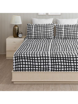 HOMEMONDE - Cotton Super Soft White Monochrome Stria Bedsheet with 1 Pillow Cover (Single)