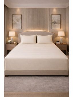 MULBERRY LIVING - Ivory Giza Signature Egyptian Cotton 350TC Bedsheet with 2 Pillow Covers (King)