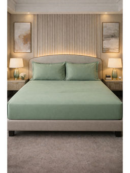 MULBERRY LIVING - Green Giza Signature Egyptian Cotton 350TC Bedsheet with 2 Pillow Covers (King)