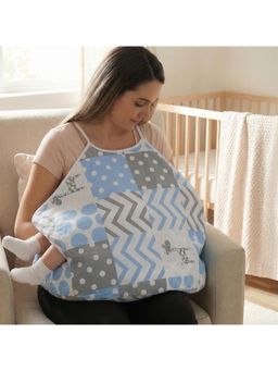 BAYBEE - Blue Feeding Pillow for New Born Baby with Foldable Breastfeeding Cover (3-6 Months)