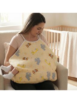 BAYBEE - Yellow Feeding Pillow for New Born Baby with Foldable Breastfeeding Cover (3-6 Months)