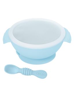 Hopop - Baby Silicone Feeding Bowl, Lid & Spoon with Suction Base BPA Free Blue (0-3 Months)