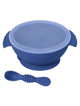 Hopop - Baby Silicone Feeding Bowl, Lid & Spoon with Suction Base BPA Free Navy blue (0-3 Months)