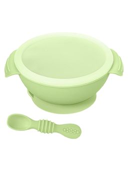 Hopop - Baby Silicone Feeding Bowl, Lid & Spoon with Suction Base BPA Free Green (0-3 Months)