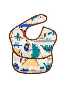 Hopop - Waterproof Baby Bib with Crumb Catcher Pocket Easy to Clean DINOSAUR (0-3 Months)