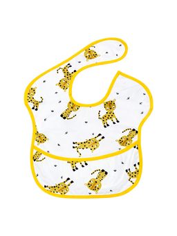 Hopop - Waterproof Baby Bib with Crumb Catcher Pocket Lightweight & Easy to Clean LEOPARD (0-3 Months)