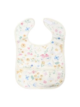 Hopop - Waterproof Baby Bib with Crumb Catcher Pocket Lightweight & Easy to Clean FLOWERS (0-3 Months)