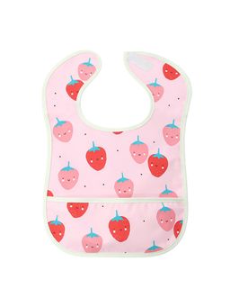Hopop - Waterproof Baby Bib with Crumb Catcher Pocket Easy to Clean STRAWBERRY (0-3 Months)