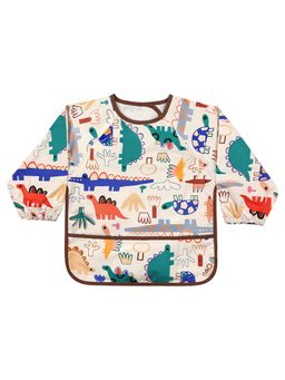 Hopop - Waterproof Baby Bib with Crumb Catcher Pocket Easy to Clean DINOSAUR (0-3 Months)